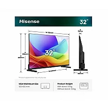 Телевизор Hisense 32" A5S, Full HD QLED, Quantum Dot, HDR, Dolby Audio, Smart TV, Wi‑Fi, 2x HDMI, 2x USB, DVB‑T2/C/S2, черен