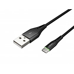 Cable Natec USB-C(M) -> USB-A (M) 2.0 1m. Black LED nylon