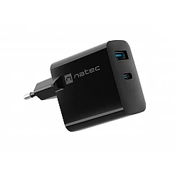 Adapter Natec Ribera Gan 1X USB-A + 1X USB-C 65W, Black