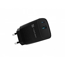 Адаптер Natec Ribera Gan 1X USB-A + 1X USB-C 30W, Black