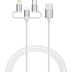 Verbatim Sync & Charge 3‑in‑1 cable, USB‑A to Micro‑B/USB‑C/Lightning, 18W, 100 cm, white