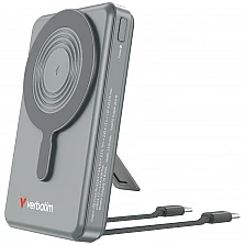 Външна батерия Verbatim Magnetic Wireless, 10 000 mAh, USB‑C x2, дисплей, сива