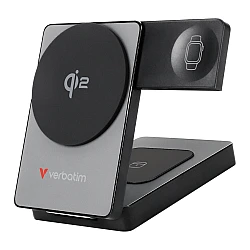 Verbatim Foldable 3-in-1 Qi2 Magnetic Wireless Power Bank 5000 mAh Grey