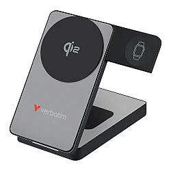 Външна батерия Verbatim Foldable 3-in-1 Qi2 Magnetic Wireless Power Bank 10000 mAh Grey