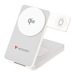 Verbatim Foldable 3-in-1 Qi2 Magnetic Wireless Power Bank 10000 mAh White