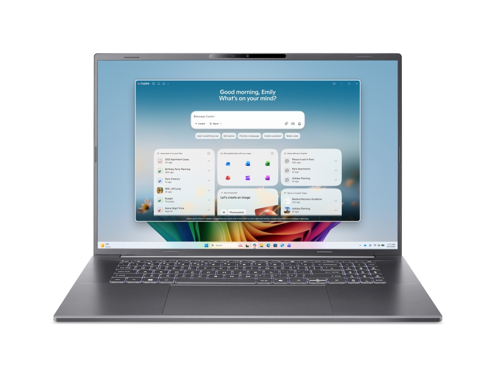 Лаптоп Acer Aspire A18‑I71M‑74W1, Core Ultra 7 355, 16 GB LPDDR5X, 512 GB SSD, 18 WUXGA IPS 165Hz, Wi‑Fi 7, Win 11 Home