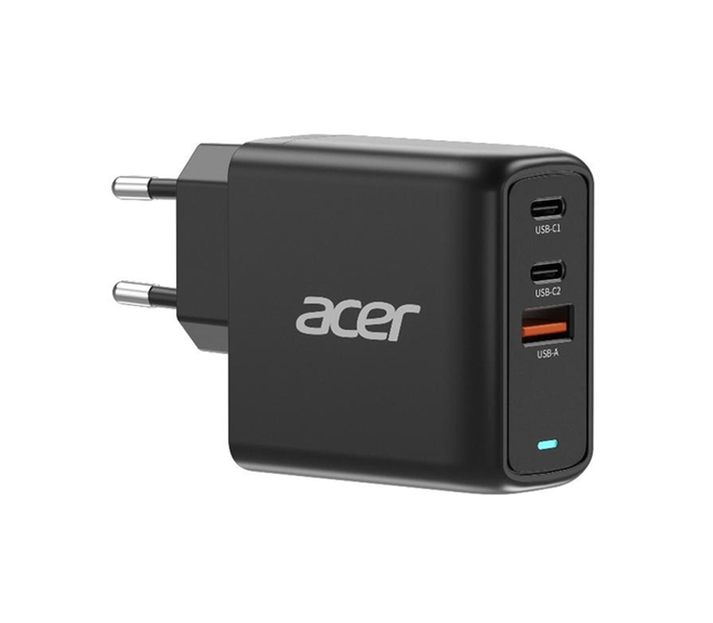 Acer Power Adapter 67W PD GaN Charger 2 x USB-C 1 x USB-A EU Plug 100W USB-C cable Black Retail Pack