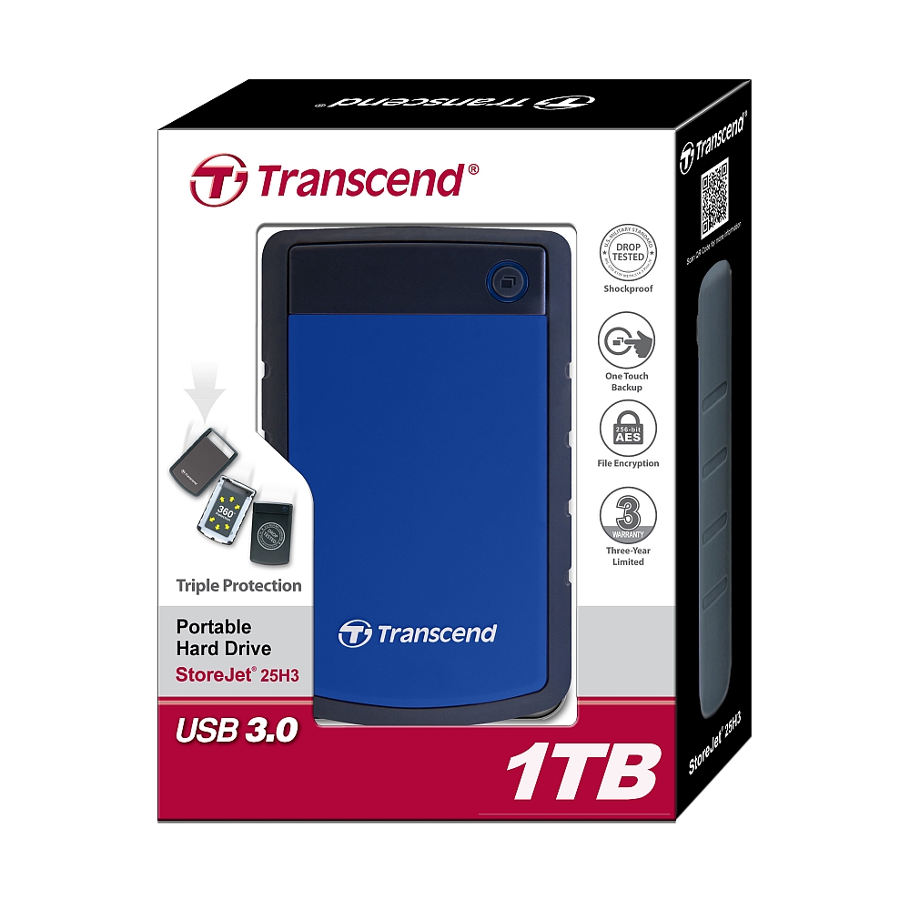 Твърд диск Transcend 1TB StoreJet 2.5H3B, Portable HDD, USB 3.1
