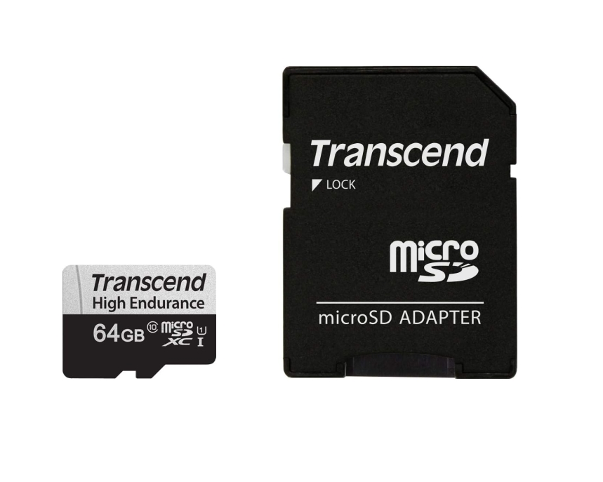 Memory card transcend 64gb microsd w/ adapter u1, high endurance