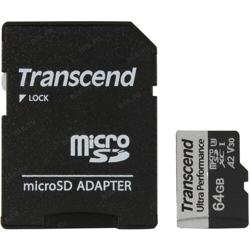 Карта памет Transcend 64GB microSD с адаптер UHS-I U3 A2 Ultra Performance