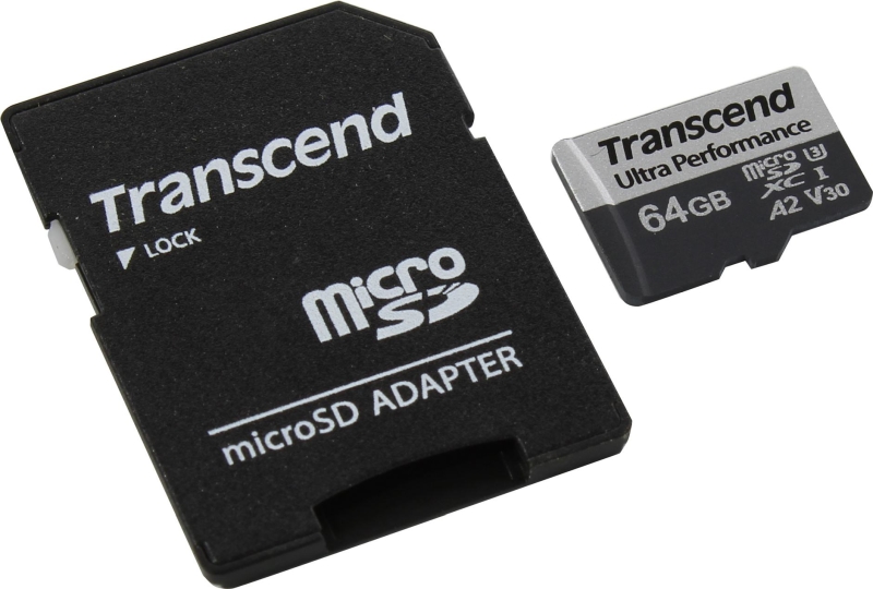 Карта памет Transcend 64GB microSD с адаптер UHS-I U3 A2 Ultra Performance