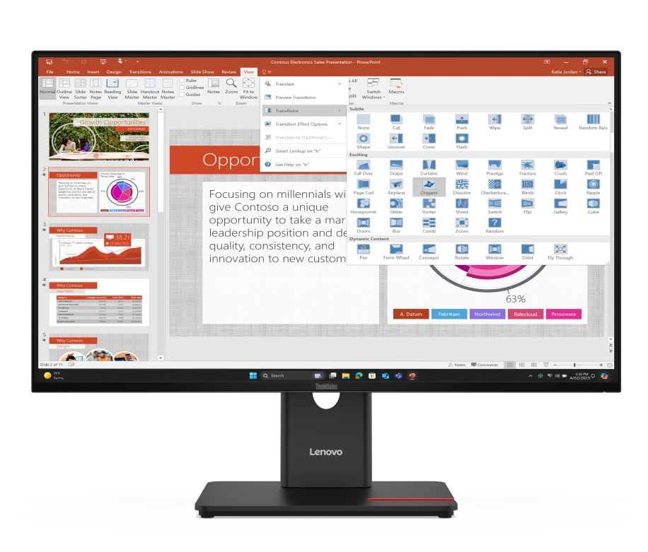 Lenovo ThinkVision T27-40 Monitor 27 IPS WLED FHD 120Hz 4ms HDMI DP VGA USB Hub Adjustable