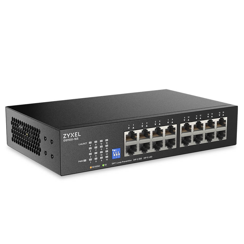 Суич ZyXEL GS1100-16S 16 port Gigabit - DIP selector Unmanaged Switch