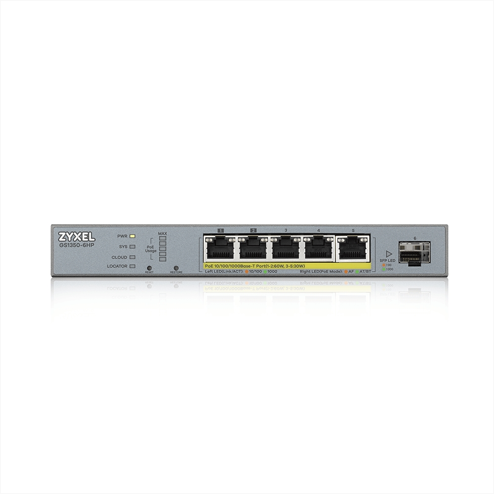 Суич ZyXEL GS1350-6HP, 6 Port managed CCTV