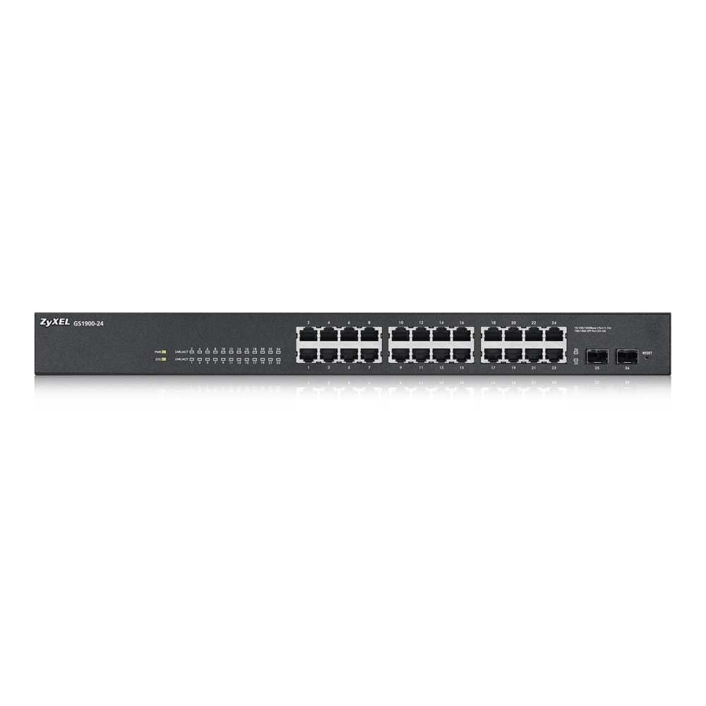 Суич ZyXEL GS1900-24 v2, 24-port GbE L2 Smart, rackmount, fanless