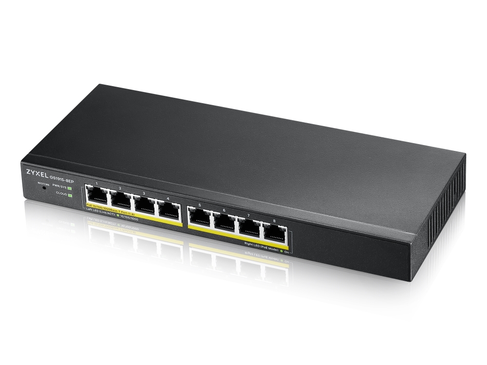Суич Zyxel GS1915-8EP, 8-port GbE PoE Smart hybrid mode