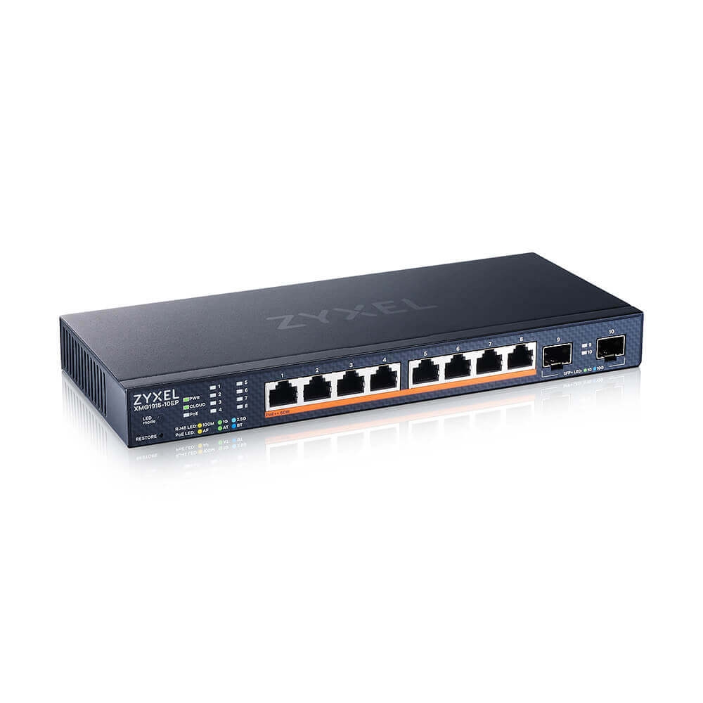 Суич ZyXEL XMG1915-10EP, 8-port 2.5GbE, 2 SFP+, 8 x PoE++ 130W Smart