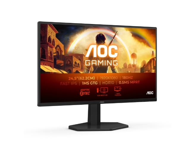 AOC 25G42E Monitor 24.5 Fast IPS WLED 1920x1080 180Hz 1ms HDMI DP FlickerFree Adaptive Sync