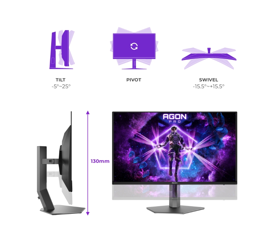 Монитор AOC AG326UZD2, 31.5 QD‑OLED, 4K UHD, 240Hz, 0.03 ms GTG, HDR10, Adaptive Sync, HDMI, DP, USB hub, KVMaoc