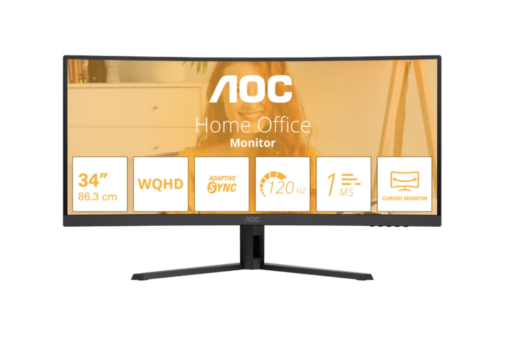 Monitor AOC CU34B3E, 34, Curved VA, WQHD, 120Hz, 4ms, Adaptive Sync, HDMI, DP