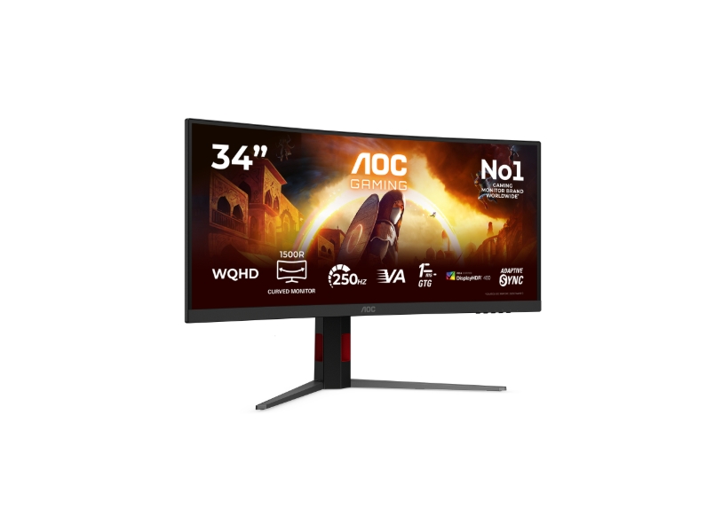 Monitor AOC CU34G4ZCA, 34, Curved Fast VA, WQHD, 250Hz, 1ms, Adaptive Sync, USB Hub, HDMI, DP
