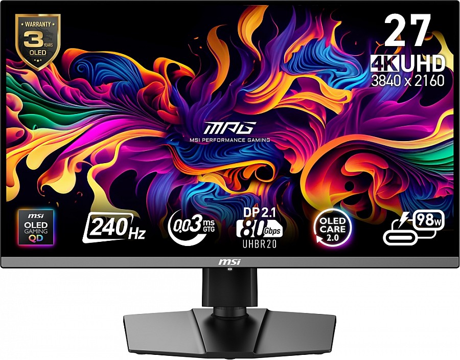 Монитор MSI MPG 272URX QD‑OLED, 26.5 OLED, 4K, 240Hz, 0.03 ms, G‑SYNC, FreeSync Premium Pro, Type‑C, DP, HDMI, USB hubmsi+1