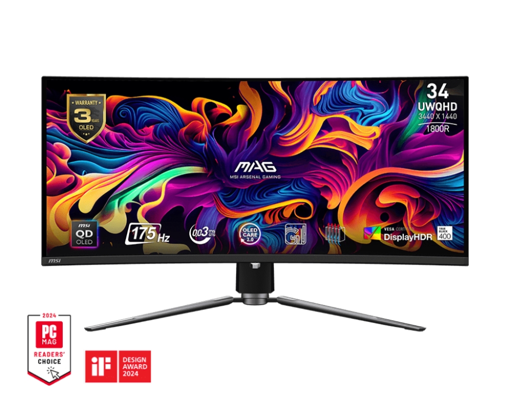 MSI MAG 341CQP QD‑OLED 34 175Hz 0.03ms UWQHD QD‑OLED USB‑C Gaming Monitor