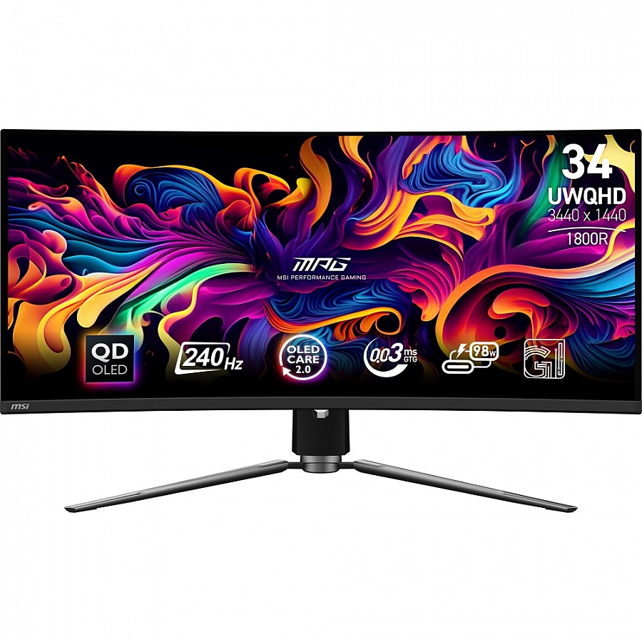 Монитор MSI MPG 341CQPX QD‑OLED, 34 Curved, UW‑QHD, 240Hz, 0.03 ms, G‑SYNC, KVM, Type‑C, DP, HDMImsi+1