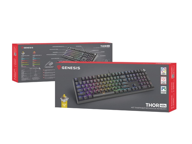 Гейминг клавиатура Genesis Thor 404 Black RGB Gateron Yellow Pro US Layout