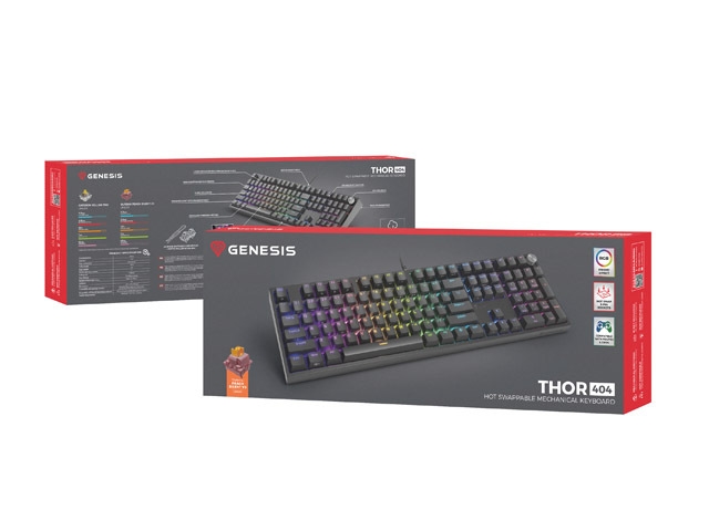 Гейминг клавиатура Genesis Thor 404 Black RGB Outemu Peach Silent US Layout