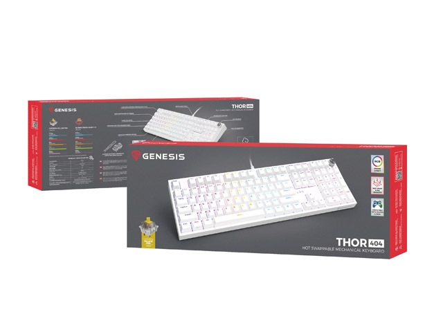 Гейминг клавиатура Genesis Thor 404 White RGB Gateron Peach Silent US Layout