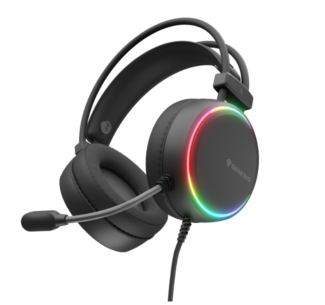 Геймърски слушалки Genesis Neon 614, микрофон, RGB подсветка, USB, черни