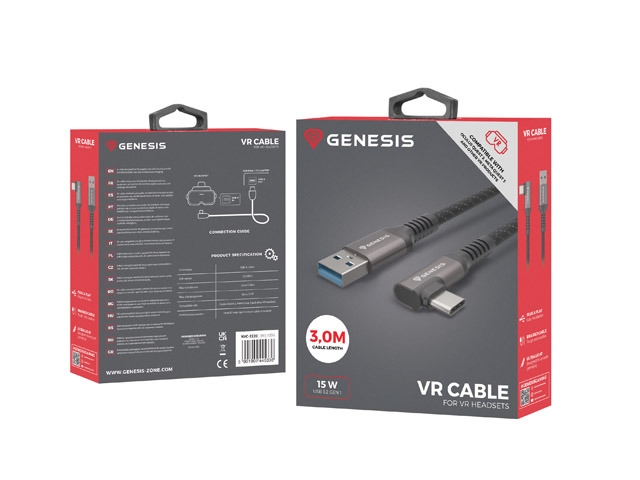Gaming кабел Genesis USB-C(M)->USB-A(M) 3.1 GEN 1, 5GB/S PD15W VR, 3m, Black