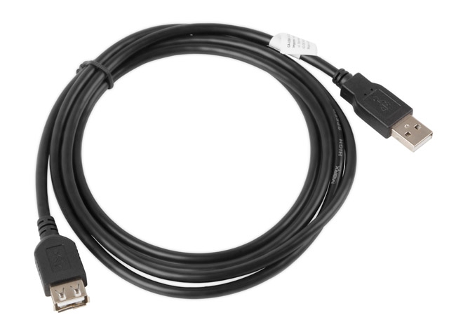 USB кабел Lanberg USB 2.0 AM-AF, 1.8m, black