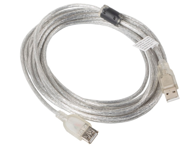 USB кабел Lanberg extension cable USB 2.0 AM-AF, 5m, transparent ferrite