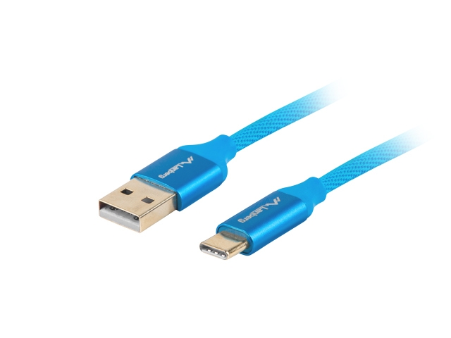 USB кабел Lanberg USB-C(M) ->  USB-A (M) 2.0 cable 1m, blue premium QC 3.0