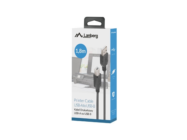 USB кабел Lanberg Cable USB-A(M)->USB-B(M) 2.0 Ferrite 1.8m Box Black
