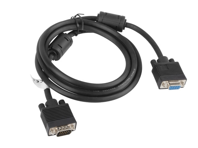 Кабел Lanberg VGA M/F 1.8m shielded, ferrite, black