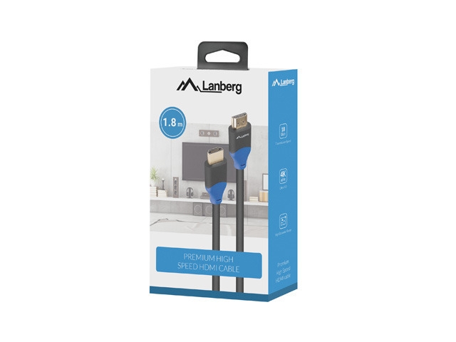 Видео кабел Lanberg HDMI M/M V2.0 cable 1.8m 4K CU box, black BOX
