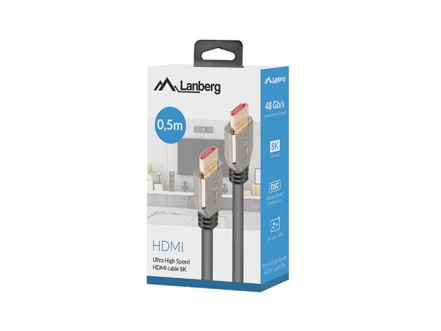 Video cable Lanberg HDMI M/M V2.1 8K 60Hz cable 0.5m, black