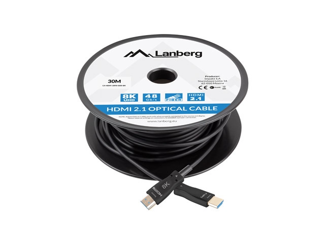 Видео кабел Lanberg HDMI M/M V2.1 cable, 30m, Optical, Black AOK
