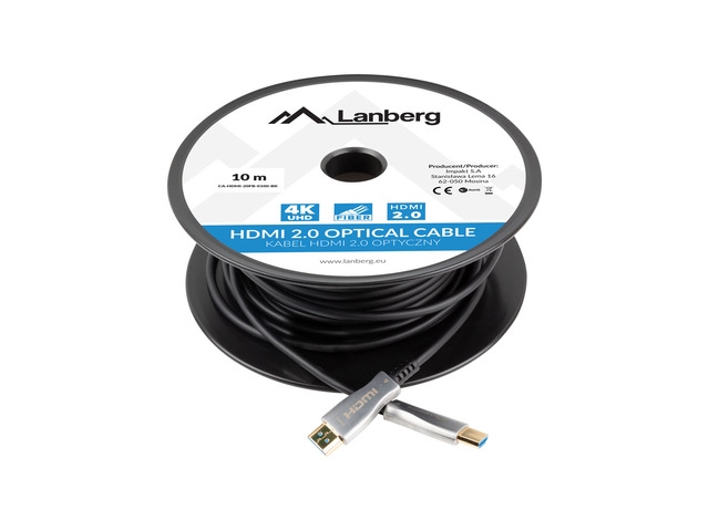 Видео кабел Lanberg HDMI M/M v2.0 cable 10m optical black aoc