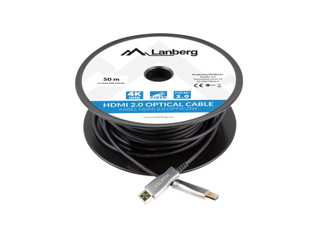 Видео кабел Lanberg HDMI M/M v2.0 cable 50m optical black aoc