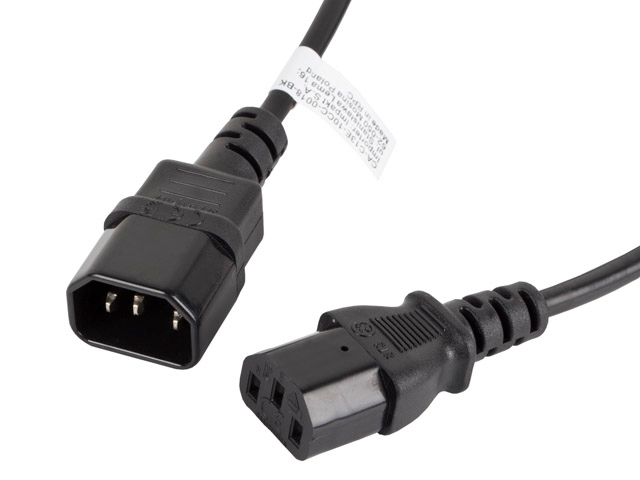 Кабел Lanberg ext power IEC 320 C13 ->  C14 1.8m, black