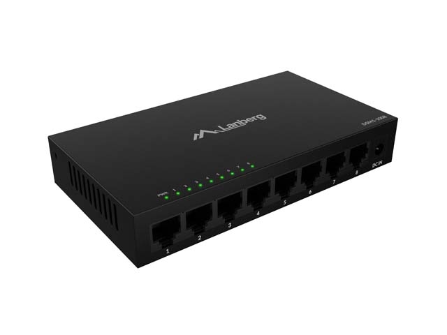 Суич Lanberg DSM1‑1008, 8‑портов Gigabit, 12V, метален корпус