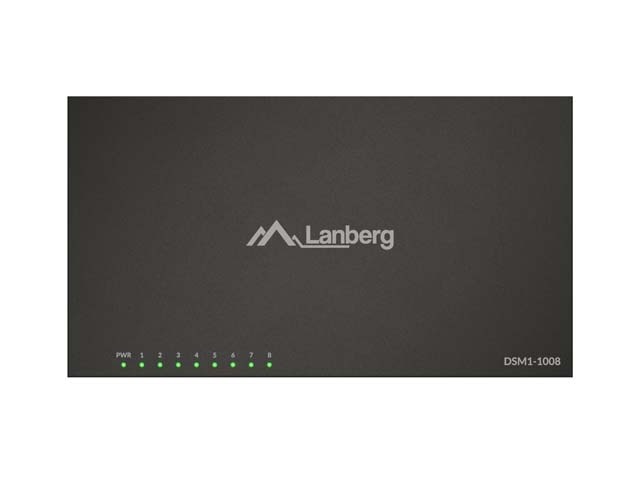 Суич Lanberg DSM1‑1008, 8‑портов Gigabit, 12V, метален корпус
