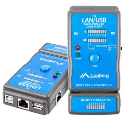 Тестер за кабели Lanberg с RJ-45, RJ-11, USB