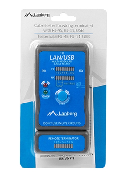 Тестер за кабели Lanberg с RJ-45, RJ-11, USB