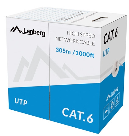 Пач кабел Lanberg LAN UTP CAT.6 305m solid CCA, grey