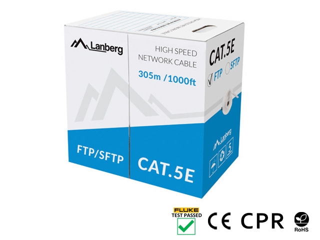 Мрежов кабел Lanberg CAT.5e ftp 305m solid cu grey cpr + fluke passed
